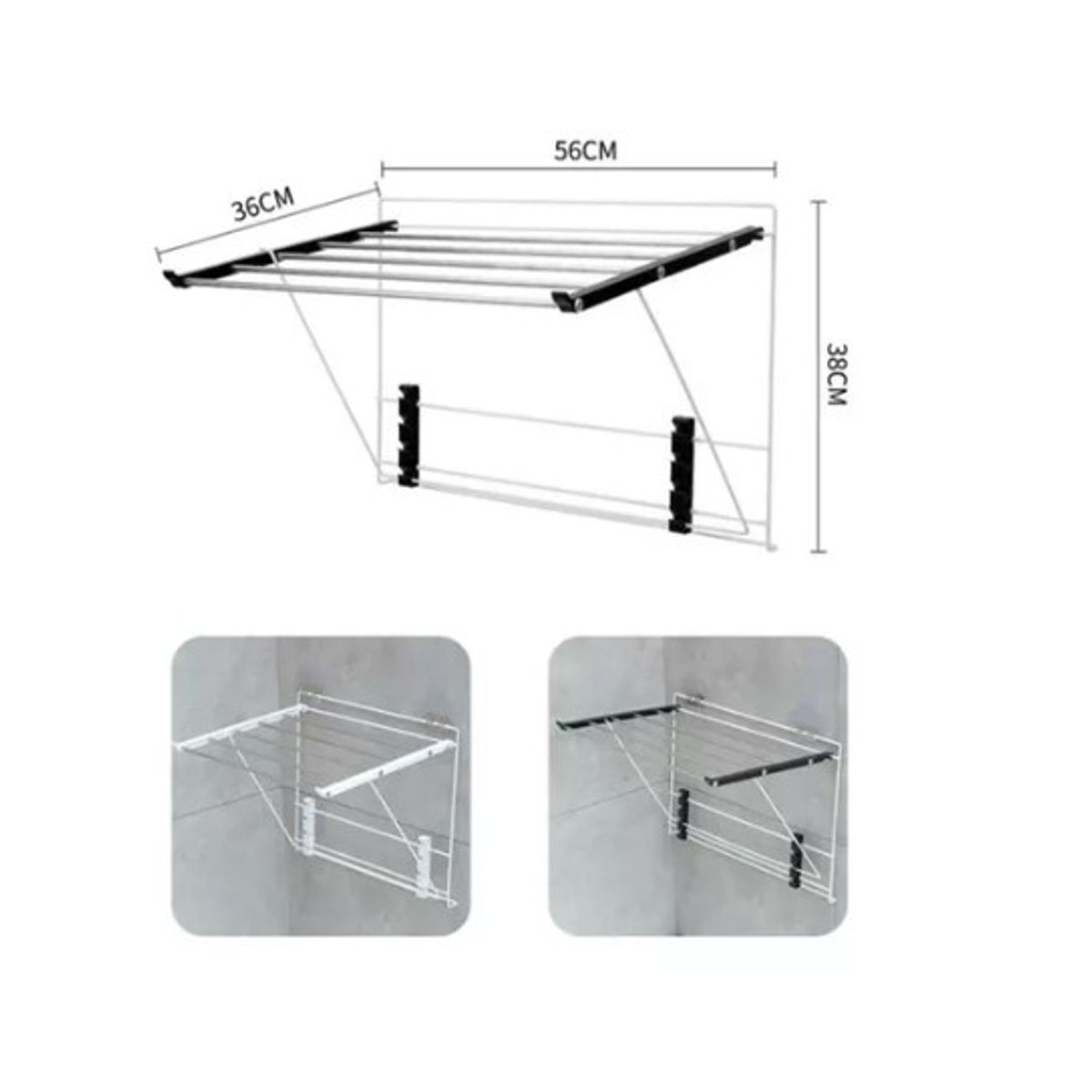 GENERICO - Tendedero Colgador Ropa Plegable Multiuso Adhesivo 56x36cm