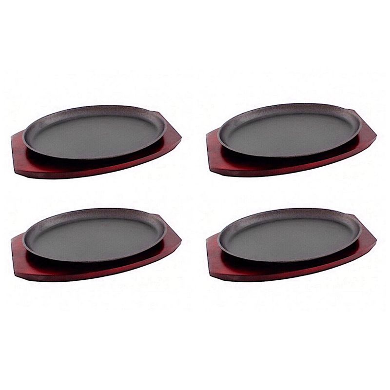 LUGANO - Set 4 Platos Fierro 28cm Con Base Madera
