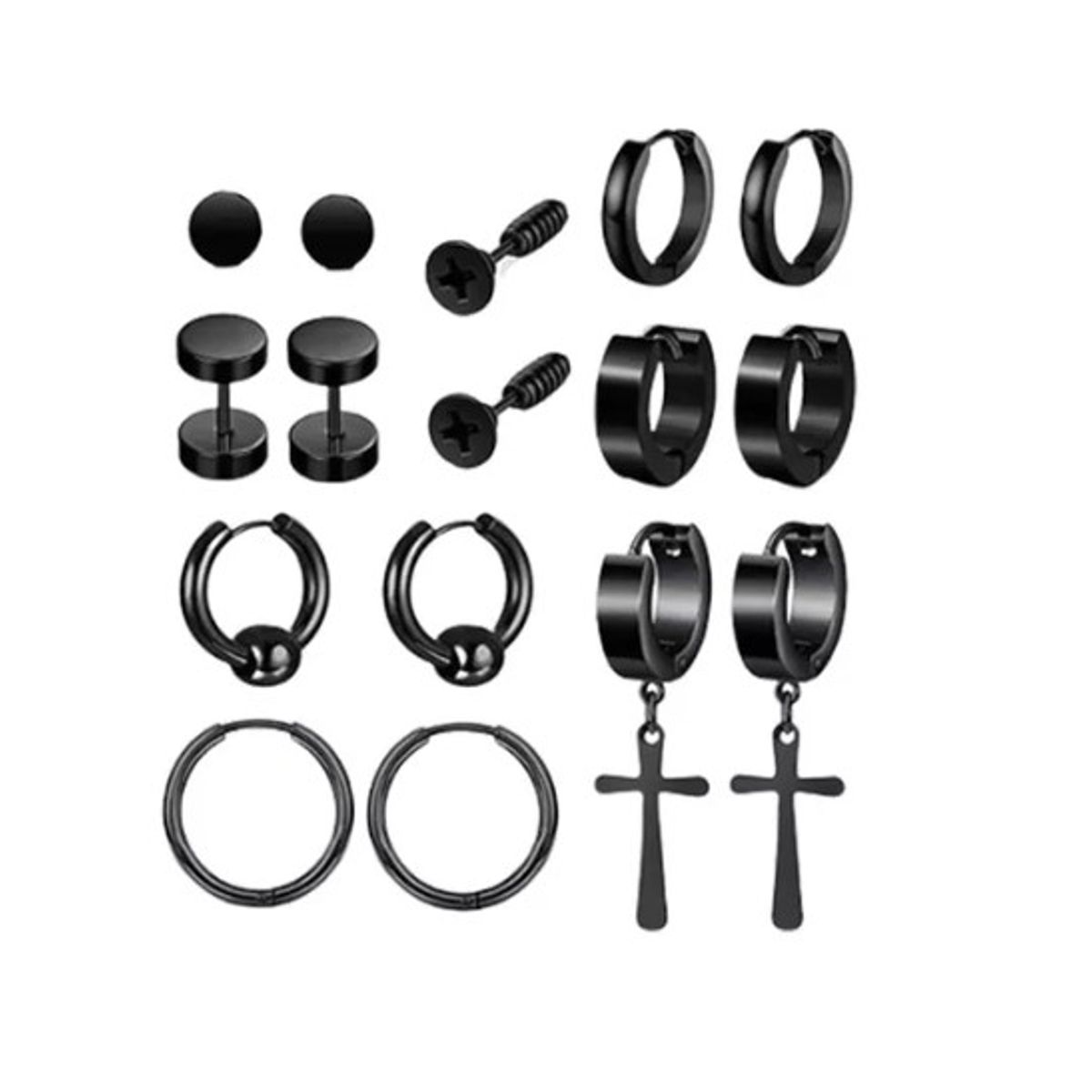 GENERICO - Pack 8 Pares Aretes Hombre Con Piercing, Arracadas Hombre