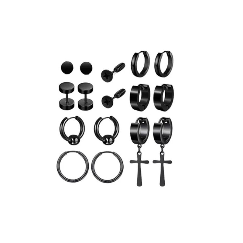 GENERICO - Pack 8 Pares Aretes Hombre Con Piercing, Arracadas Hombre