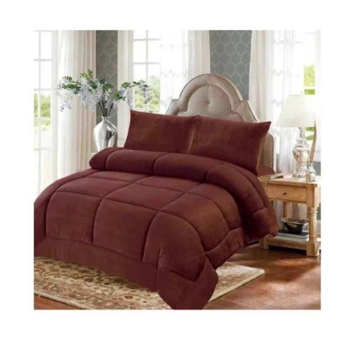 GENERICO - Cobertor Plumón Invierno Liso Cama 2 Plazas MARRON