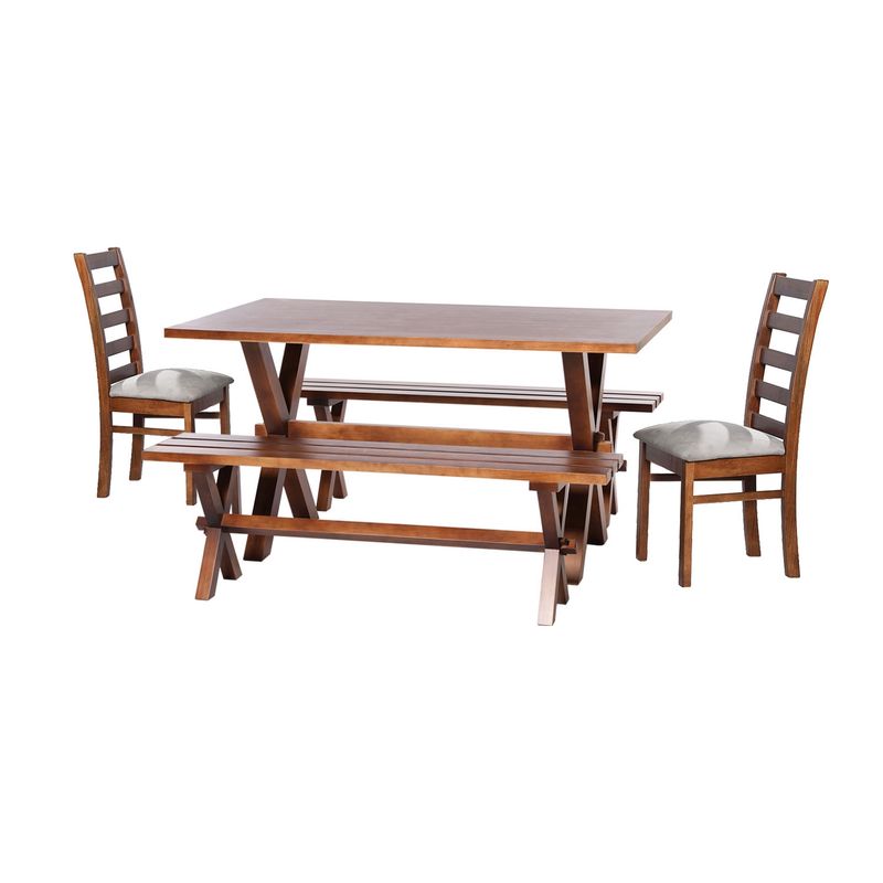 LATAM HOME - Juego De Comedor Sevilla 2 Sillas Burgos + 2 Bancas Tela Velvet Gris