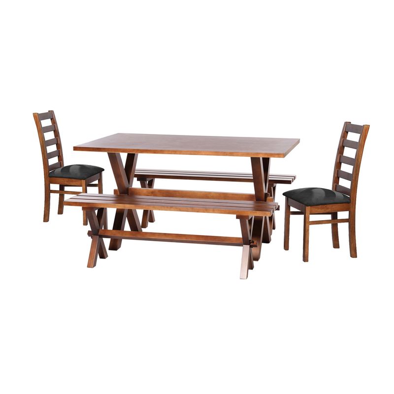 LATAM HOME - Juego De Comedor Sevilla 2 Sillas Burgos + 2 Bancas Tela Velvet Negro