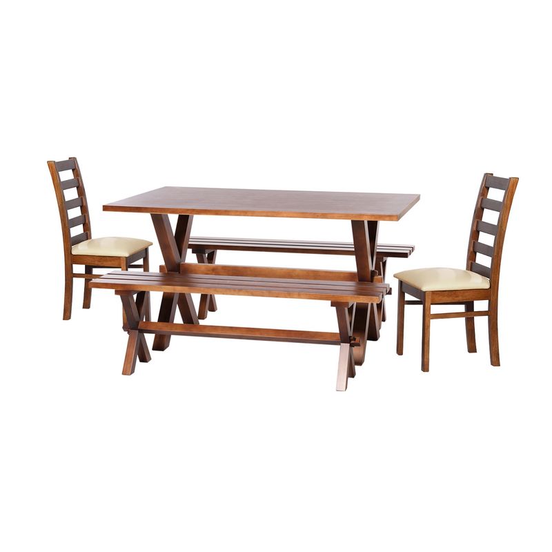 LATAM HOME - Juego De Comedor Sevilla 2 Sillas Burgos + 2 Bancas Pu Beige