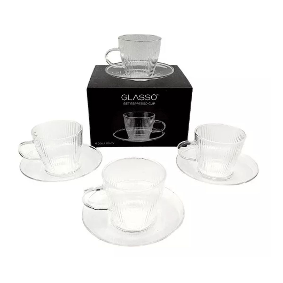 GENERICO - Set 4 Tazas Con Plato Espresso 110ml Glasso Para Té / Café