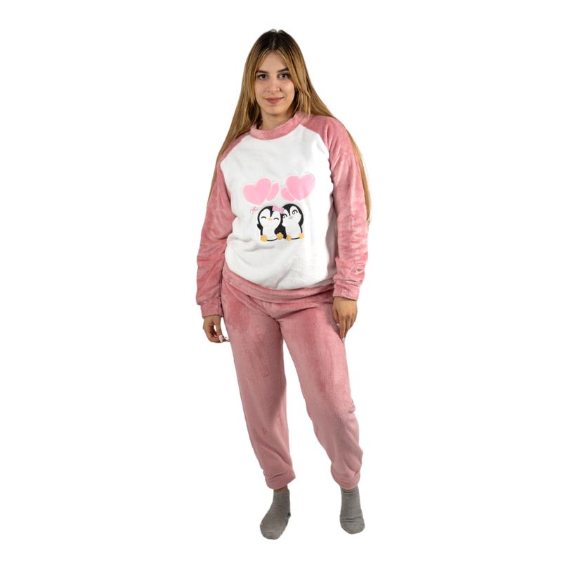 MEDIA LUNA - Pijama Mujer Polar de Invierno Diseño Pinguino Love