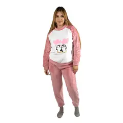 MEDIA LUNA - Pijama Mujer Polar de Invierno Diseño Pinguino Love