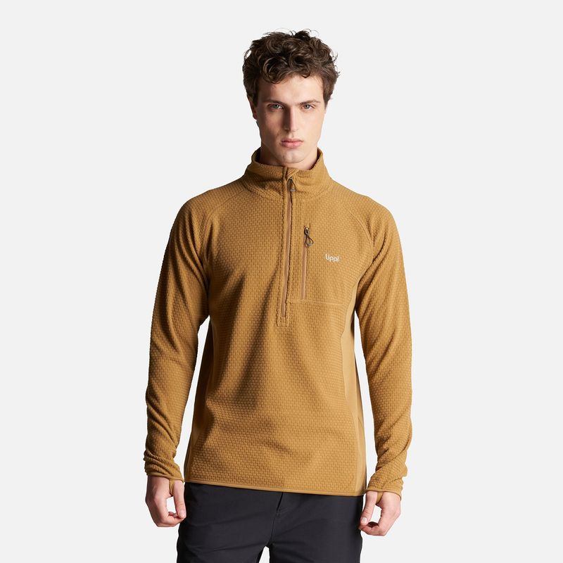 LIPPI - Poleron Hombre Jacaranda Mountain Nano-F 1/4 Zip Mostaza Oscuro Lippi