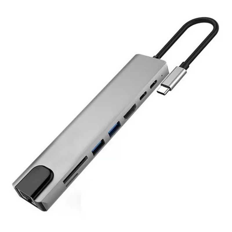 GENERICO - Hub Adaptador Tipo C/ Puerto 2 Usb Hdtv/ 8 En 1.