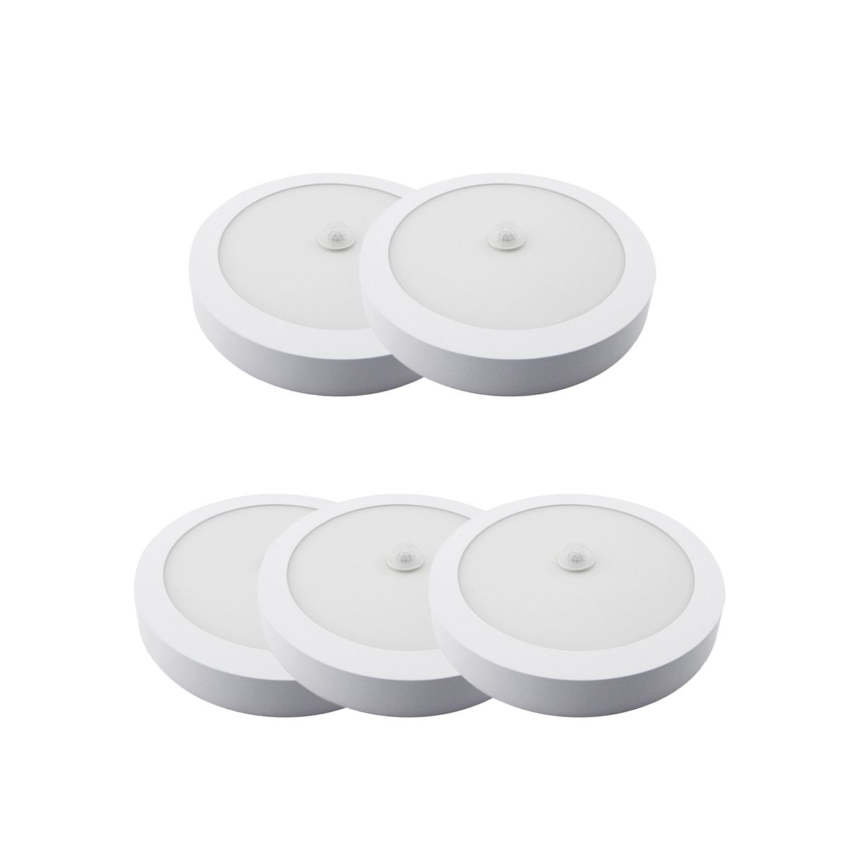AVC - Pack 5 Panel Redondo LED ECO Sobrepuesto Blanco Con Sensor 18W Cálido
