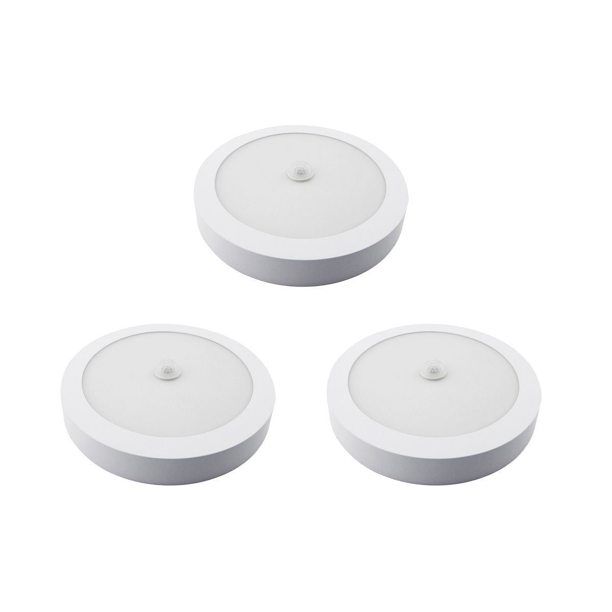 AVC - Pack 3 Panel Redondo LED ECO Sobrepuesto Blanco Con Sensor 18W Frío
