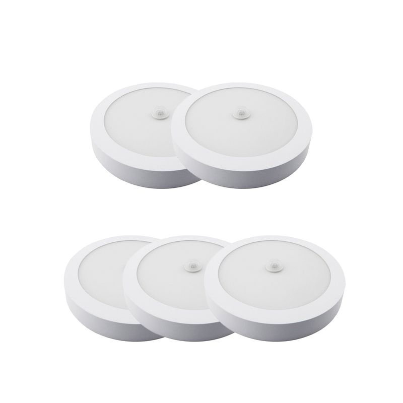 HB LEDS - Pack 5 Panel Redondo LED ECO Sobrepuesto Blanco Con Sensor 18W Frío