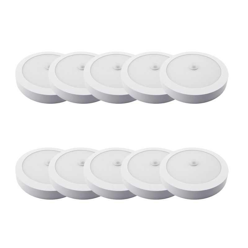 HB LEDS - Pack 10 Panel Redondo LED ECO Sobrepuesto Blanco Con Sensor 18W Frío