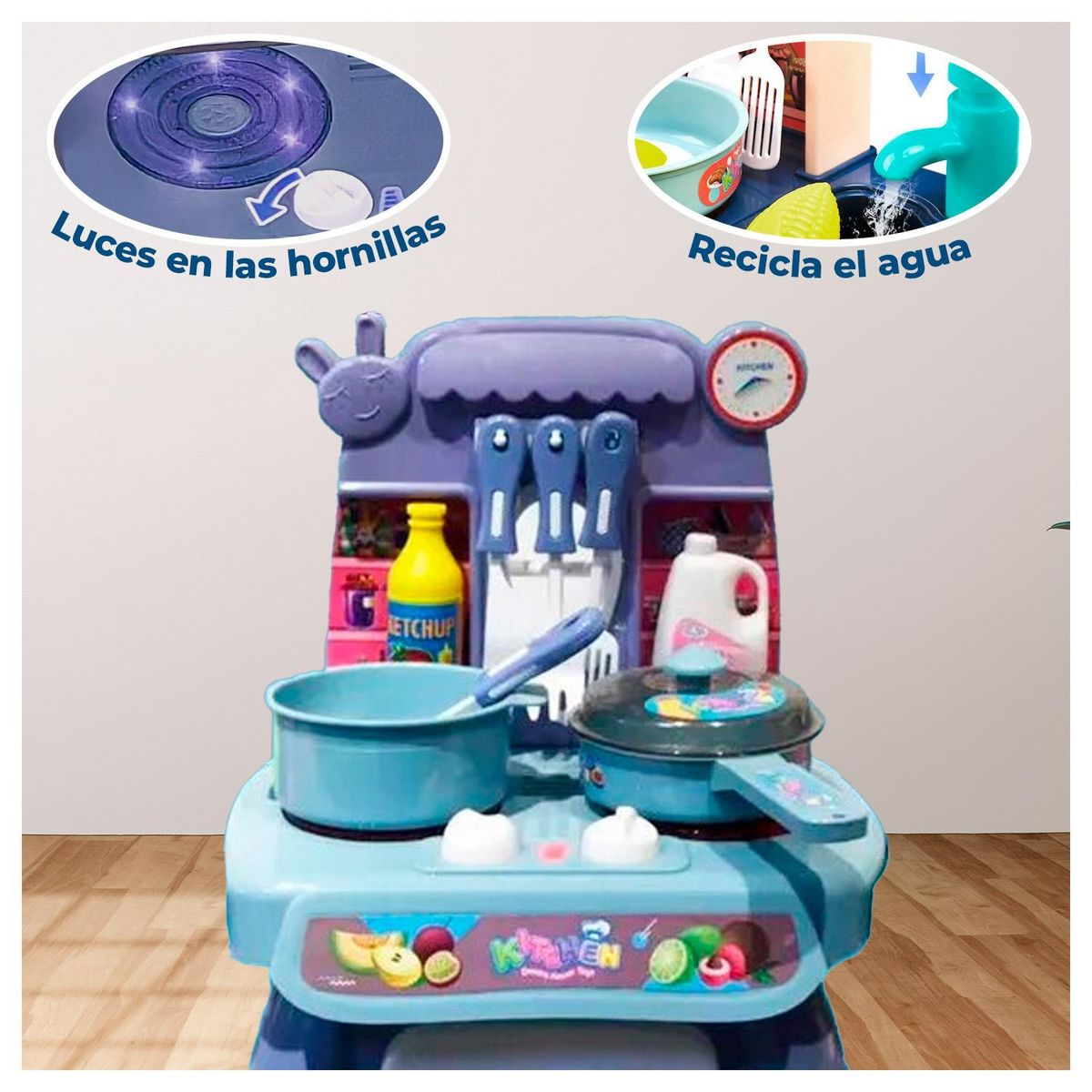 GLOBAL LATIN GROUP - Juego para niños Kit de Cocina con luces y sonidos moderno - Azul
