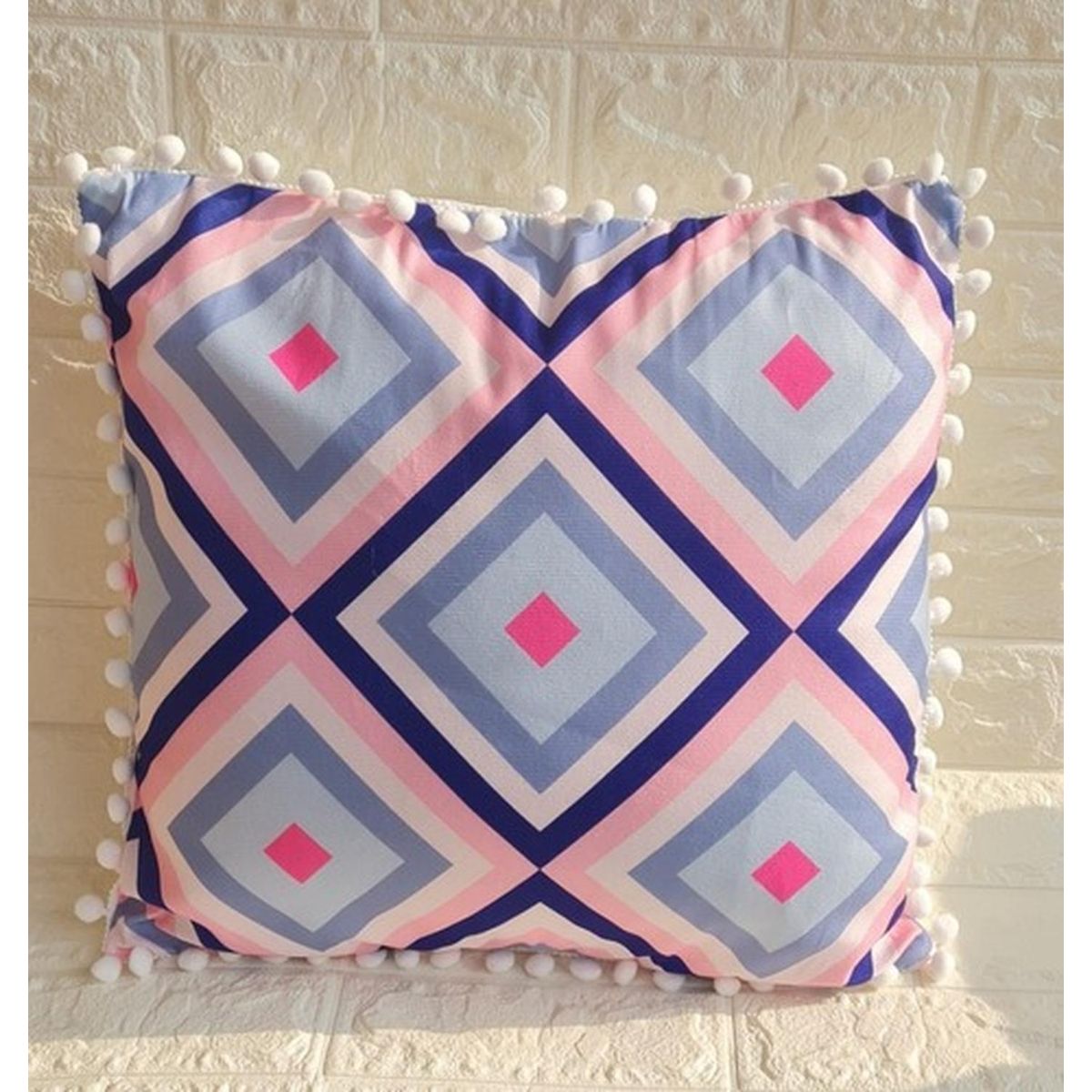 GENERICO - Funda Para Cojin Pompon Decorativa Diseño 45x45 - Celeste