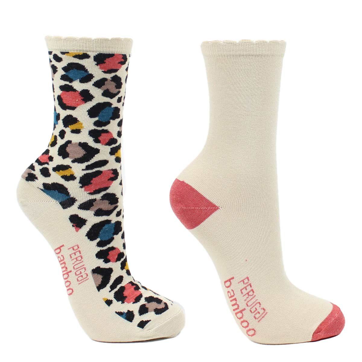 PERUGGI - 2 Pares Calcetín Bamboo Animal Print Largo 3/4 Crudo