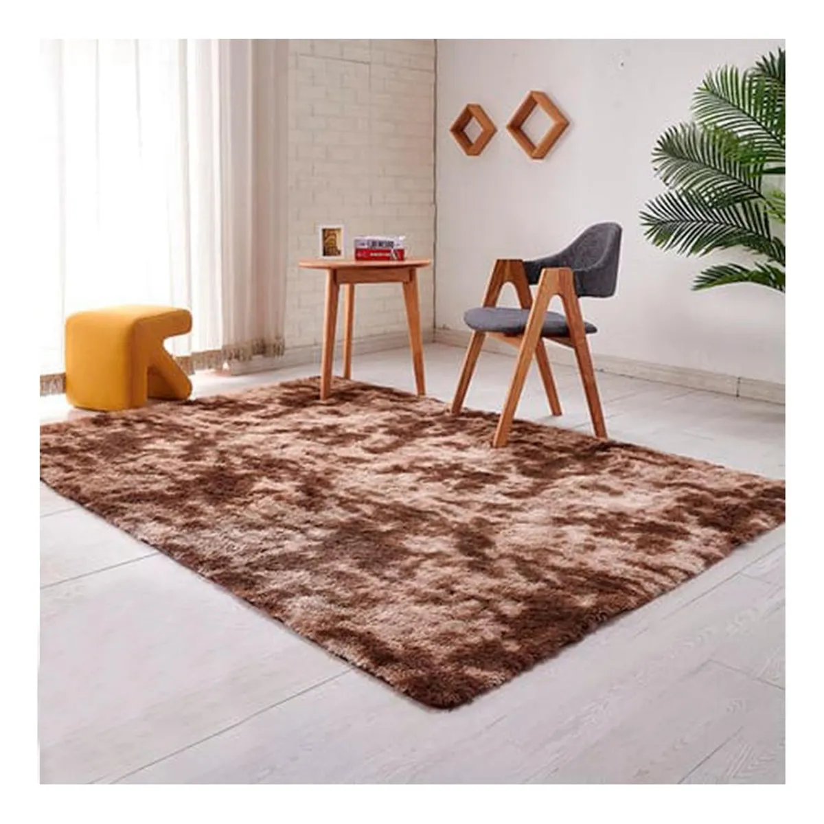 GENERICO - Alfombra Peluda Decorativa Hogar Diseño Jaspeado 150x200 - Cafe