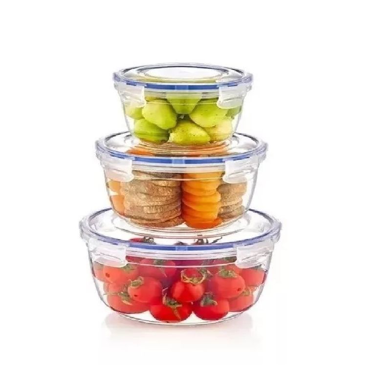 GENERICO - 3 Tupper Herméticos De Vidrio Contenedor Taper Comida Cocina