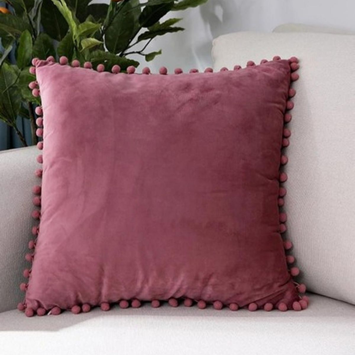 GENERICO - Funda Terciopelo Para Cojin Pompon Decorativas 45x45 - Violeta - 45