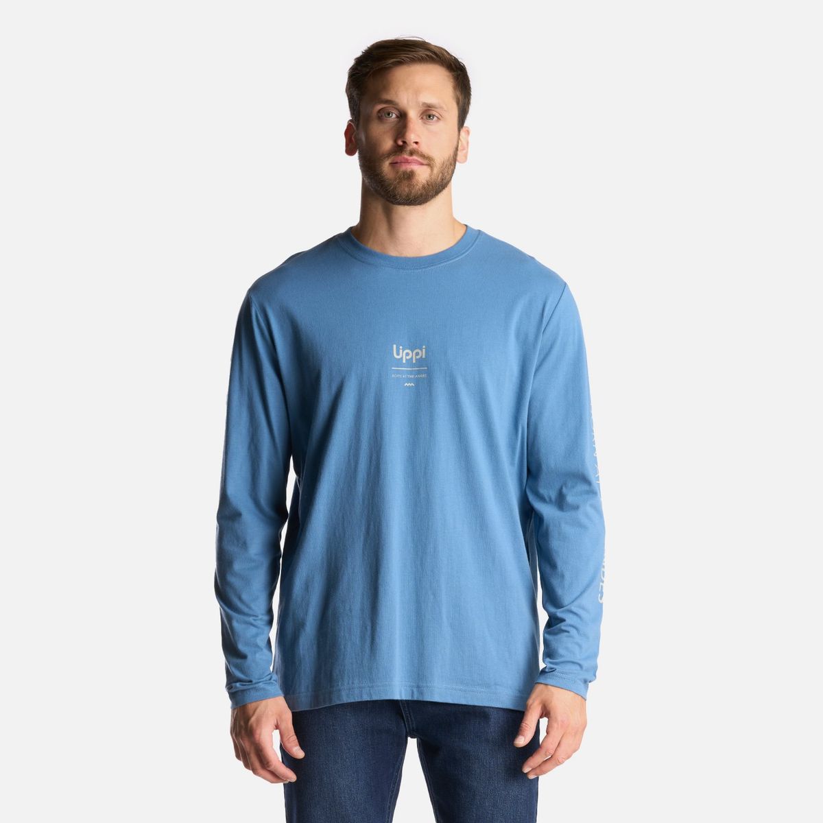 LIPPI - Polera Hombre Logo Lippi Long Sleeve T-Shirt Azul Grisaceo Lippi