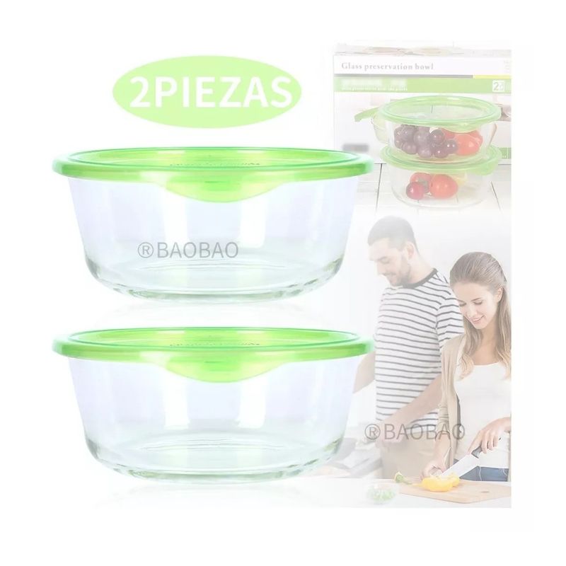 GENERICO - Set 2 tupper Herméticos De Vidrio Para Comida Taper Comida