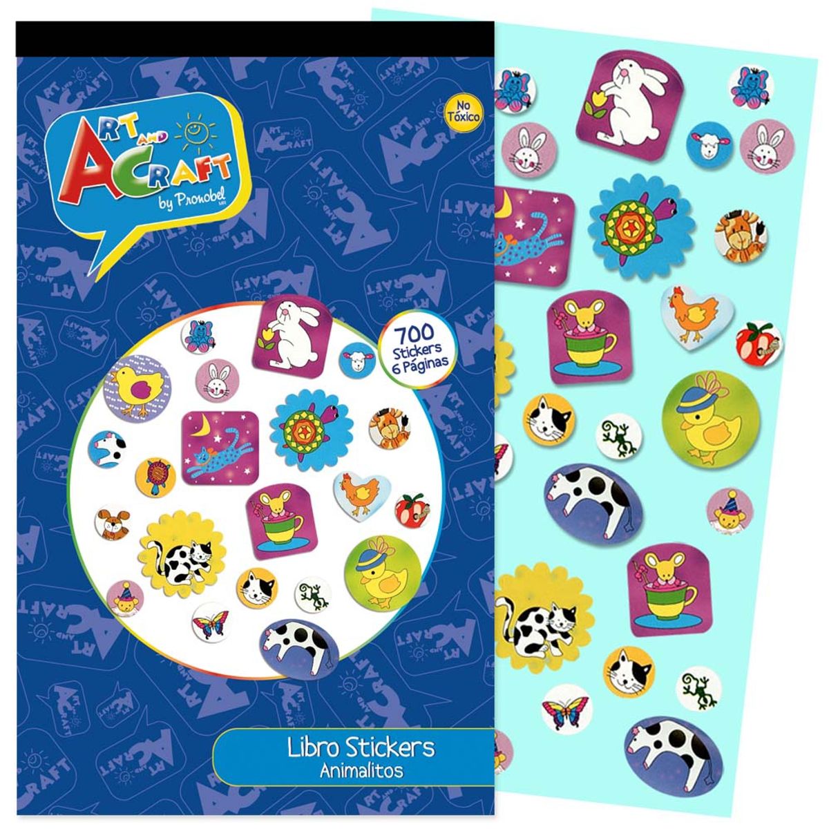 ART AND CRAFT - Libro de stickers animalitos, 6 páginas, 700 stickers