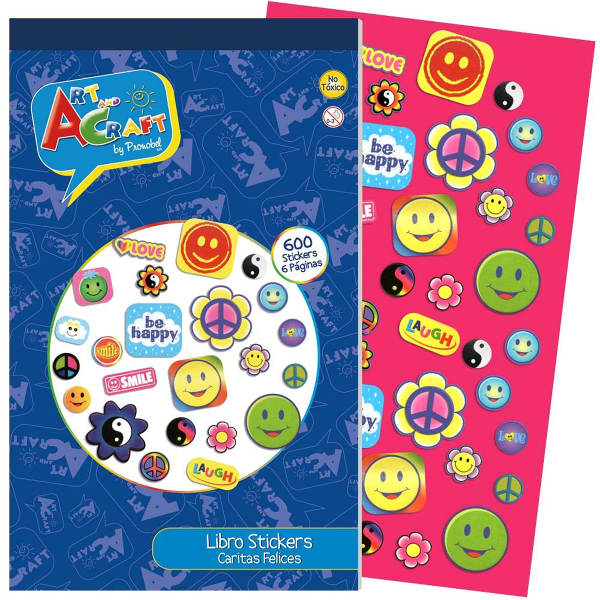 ART AND CRAFT - Libro de stickers caritas, 6 páginas, 600 stickers
