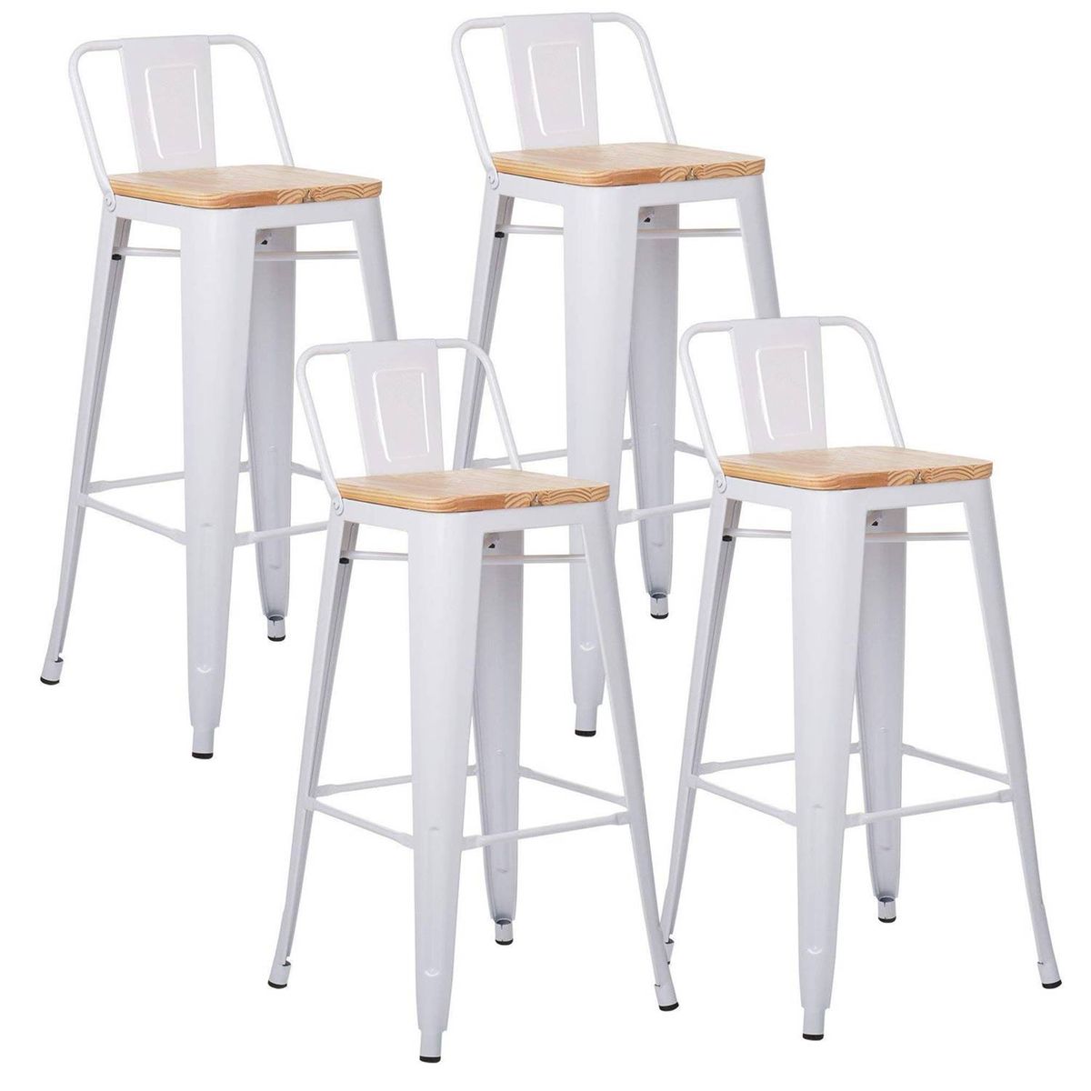 HABITA2 CHILE - Pack de 4 Taburetes Piso Metal Tolix Asiento de madera 76 cm - Blanco