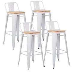 HABITA2 CHILE - Pack de 4 Taburetes Piso Metal Tolix Asiento de madera 76 cm - Blanco
