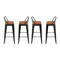 Pack de 4 Taburetes Piso Metal Tolix Asiento de madera oscura 76 cm Negro