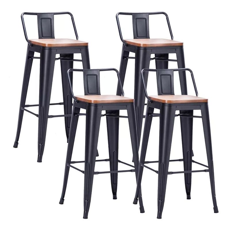GENERICO - Pack de 4 Taburetes Piso Metal Tolix Asiento de madera 76 cm - Negro