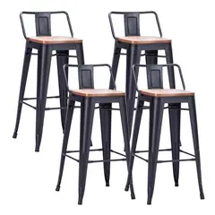 GENERICO - Pack de 4 Taburetes Piso Metal Tolix Asiento de madera 76 cm - Negro