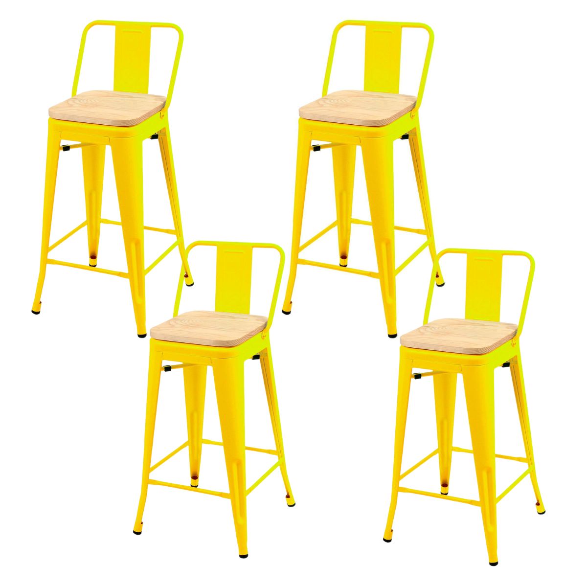 HABITA2 CHILE - Pack de 4 Taburetes Piso Metal Tolix Asiento de madera 76 cm - Amarillo