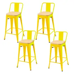 GENERICO - Pack de 4 Taburetes Piso Metal Tolix Asiento de madera 76 cm - Amarillo