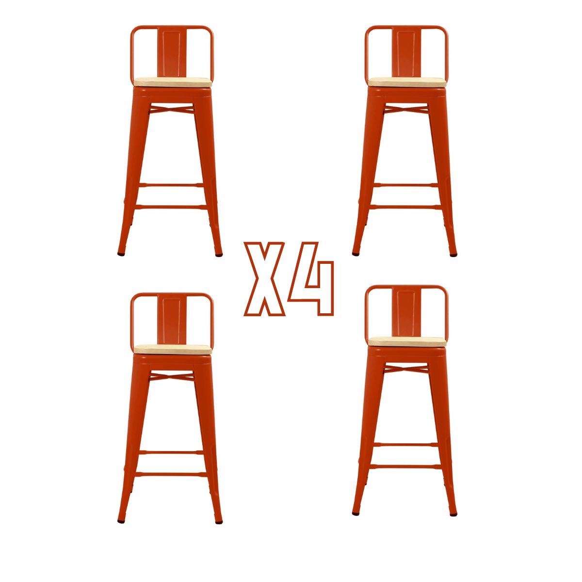 GENERICO - Pack de 4 Taburetes Piso Metal Tolix Asiento de madera 76 cm - Rojo