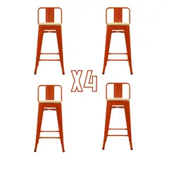 HABITA2 CHILE - Pack de 4 Taburetes Piso Metal Tolix Asiento de madera 76 cm - Rojo