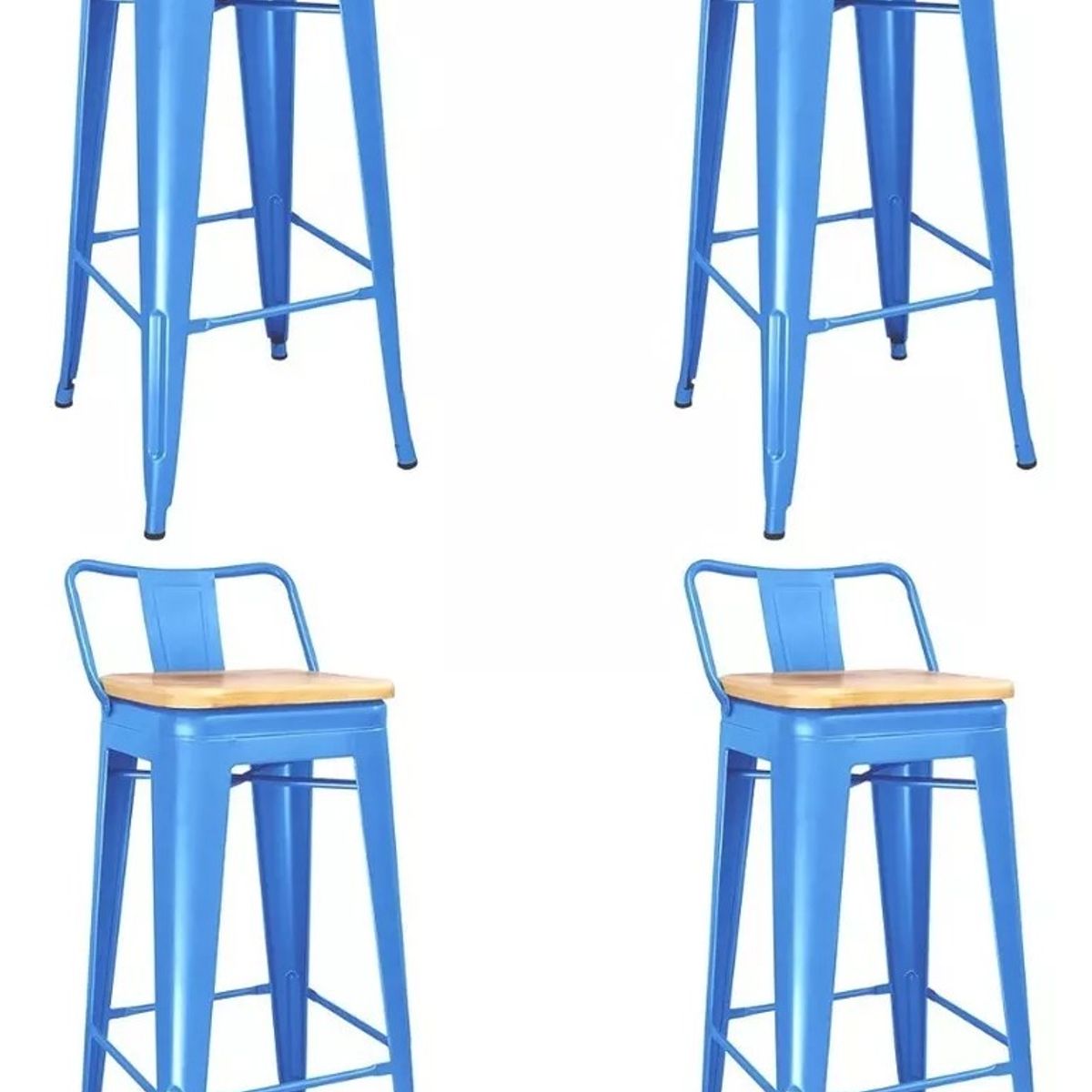 GENERICO - Pack de 4 Taburetes Piso Metal Tolix Asiento de madera 76 cm - Azul