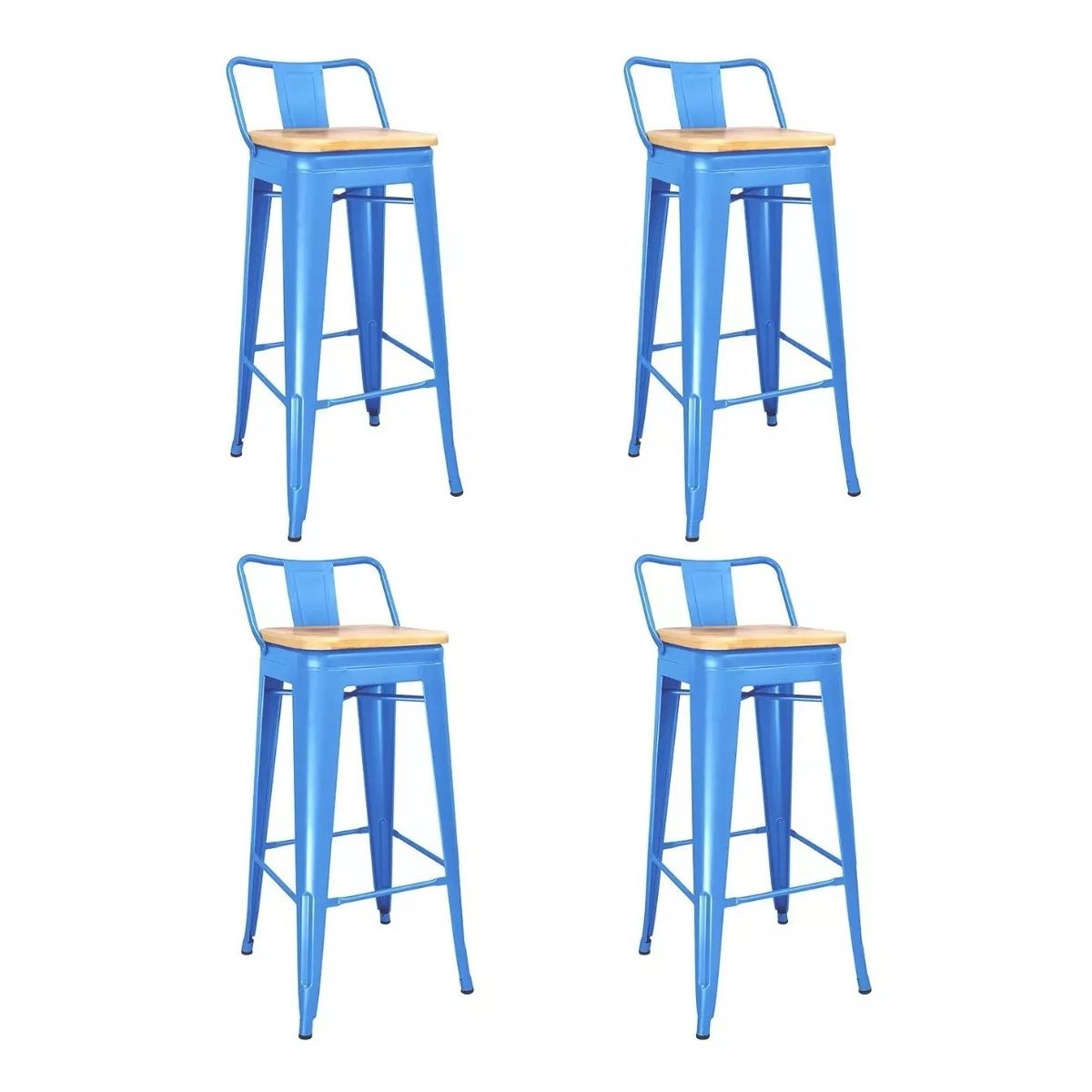 GENERICO - Pack de 4 Taburetes Piso Metal Tolix Asiento de madera 76 cm - Azul