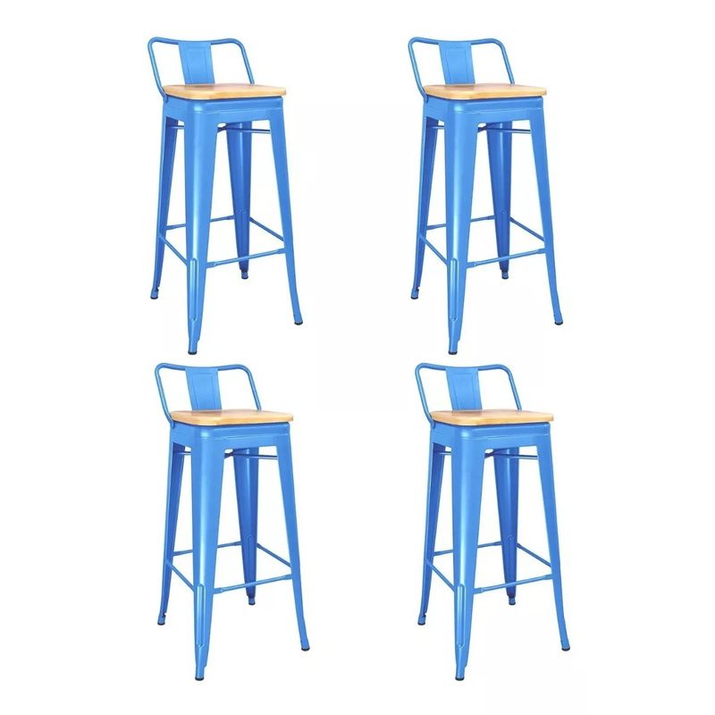 GENERICO - Pack de 4 Taburetes Piso Metal Tolix Asiento de madera 76 cm - Azul