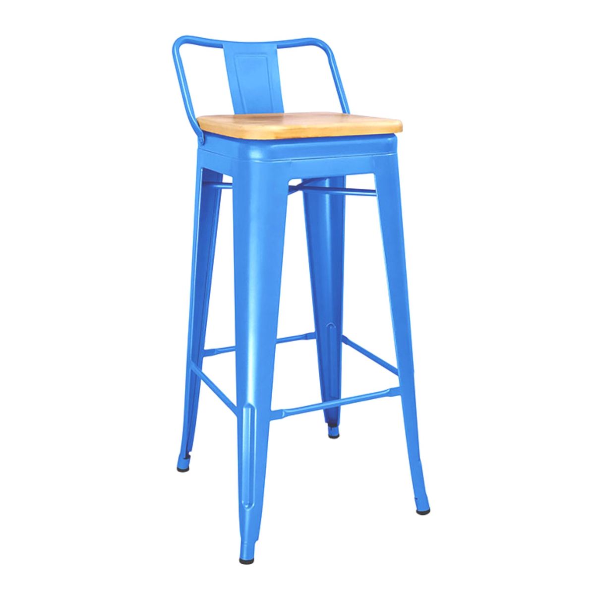 GENERICO - Pack de 4 Taburetes Piso Metal Tolix Asiento de madera 76 cm - Azul