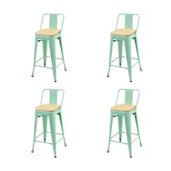 GENERICO - Pack de 4 Taburetes Piso Metal Tolix Asiento de madera 76 cm - Menta