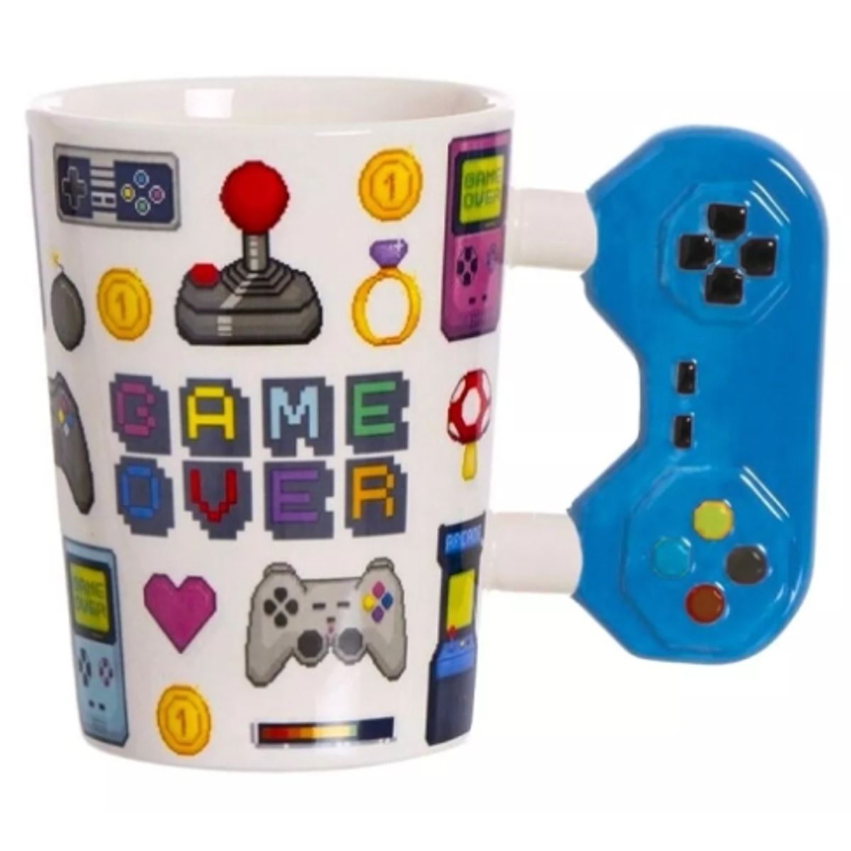 GENERICO - Taza Tazon Ceramica Joystick Nintendo Retro Azul Game Over