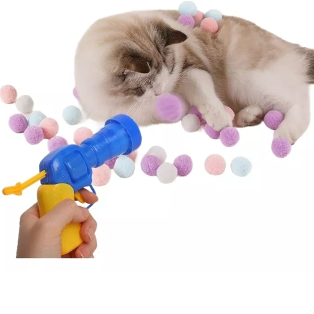 GENERICO - Juguete Lanzador +30 Pelotas Felpa Interactivo Gatos
