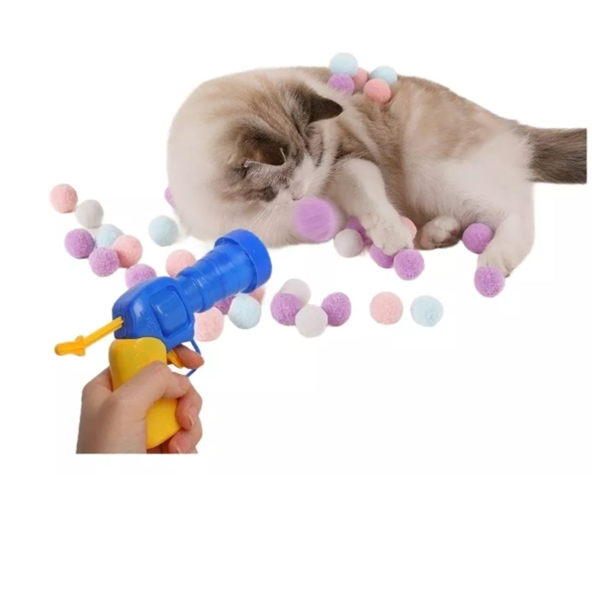 GENERICO - Juguete Lanzador +30 Pelotas Felpa Interactivo Gatos