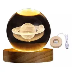 KUANGYE - Lámpara De Noche Led 3d Galaxia Bola Cristal Saturno
