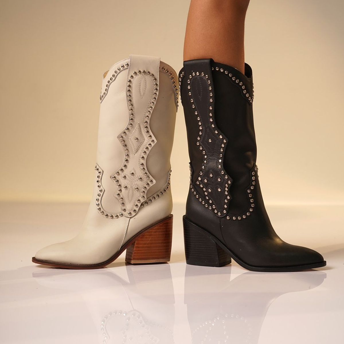 GENERICO - Bota Reggina Marfil Texana Cuero Blanca