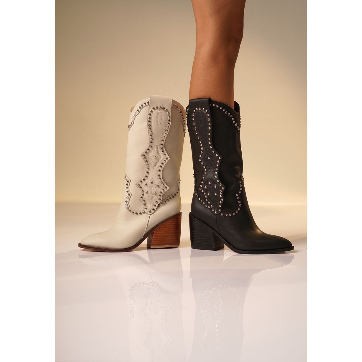 GENERICO - Bota Reggina Marfil Texana Cuero Blanca