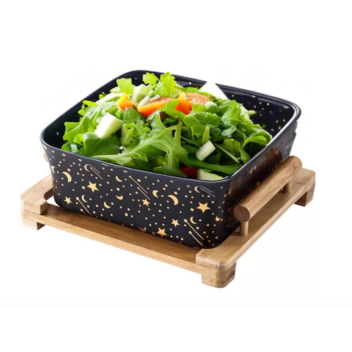 GENERICO - Bowl Ensaladera Fuente Cuadrada De Cerámica Con Soporte