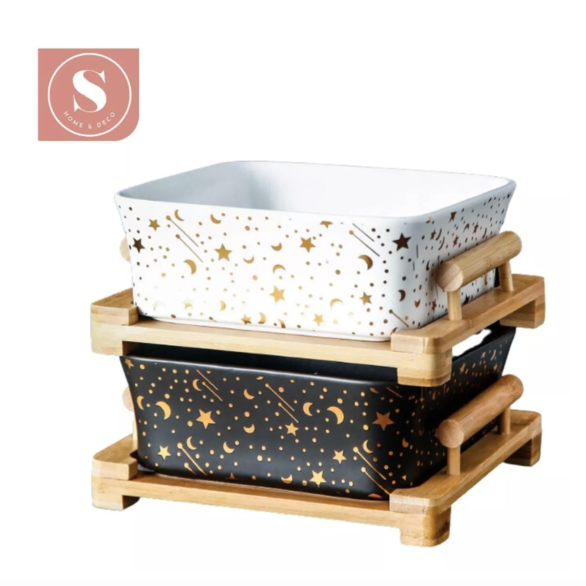 GENERICO - Bowl Ensaladera Fuente Cuadrada De Cerámica Con Soporte