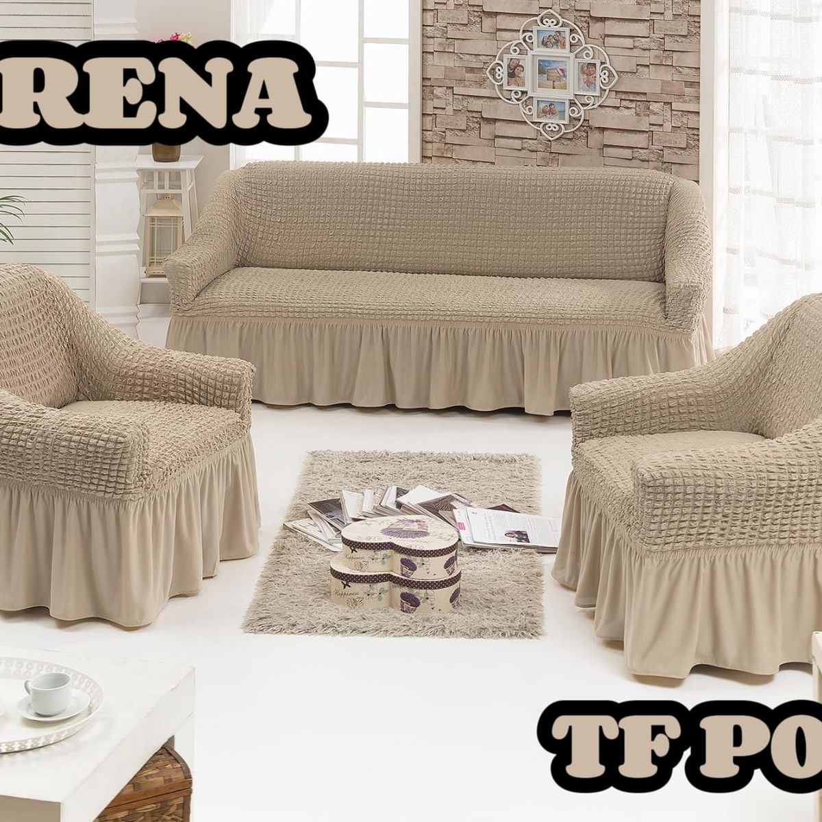 GENERICO - Funda protectora cubre sillón turco Set completo 3+1+1 Arena